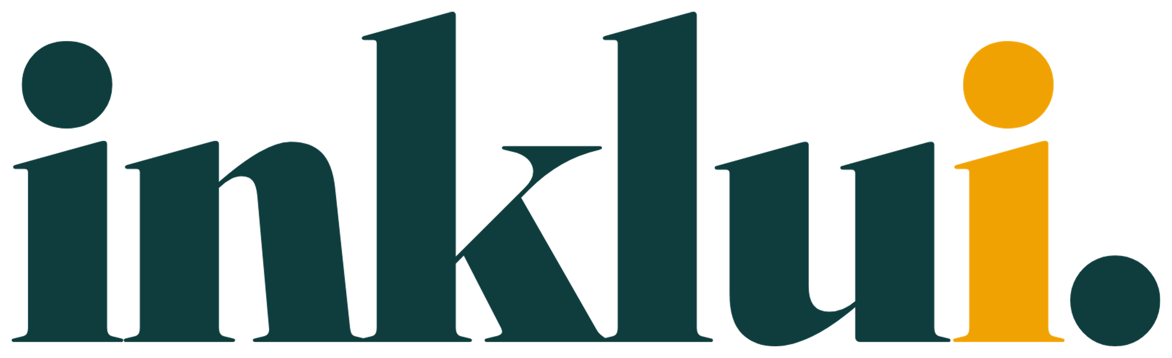 Logotipo de inklui: la palabra «inklui» en verde azulado, con la «i» final en ámbar y un punto verde.