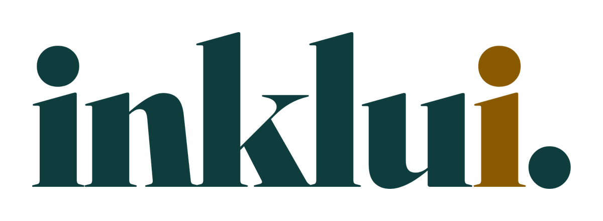Logotipo de inklui para impresión: verde azulado con la «i» en ámbar oscuro, sobre blanco.