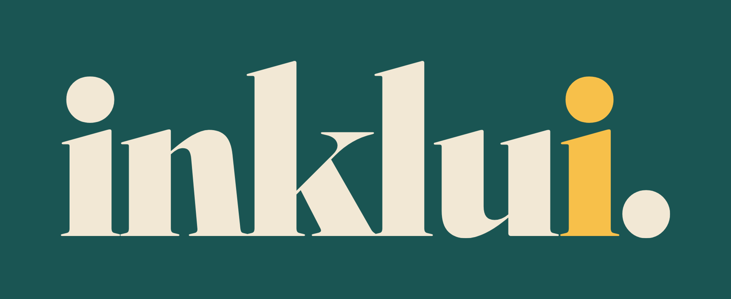 Logotipo de inklui en arena con la «i» ámbar, sobre fondo verde azulado.